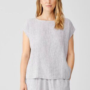 Eileen FIsher Striped Organic Linen Crinkle Shirred-Back Top Size XL